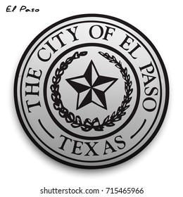 great seal of the USA city of El Paso. Round glossy Button with Coat of arms