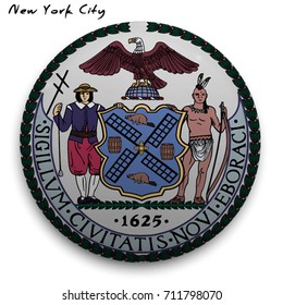 great seal of the USA city of New York. Round glossy Button with Coat of arms