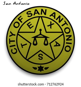 great seal of the USA city of San Antonio. Round glossy Button with Coat of arms