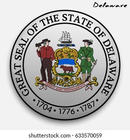 great seal of the USA state of Delaware. Round glossy Button with Coat of arms