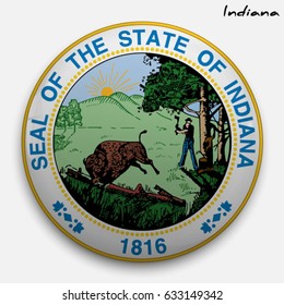 great seal of the USA state of Indiana. Round glossy Button with Coat of arms