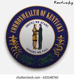 great seal of the USA state of Kentucky. Round glossy Button with Coat of arms