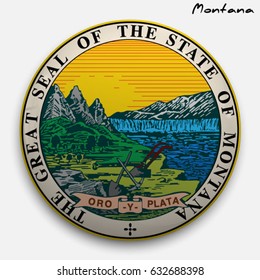 great seal of the USA state of Montana. Round glossy Button with Coat of arms