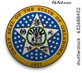 great seal of the USA state of Oklahoma. Round glossy Button with Coat of arms