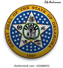 great seal of the USA state of Oklahoma. Round glossy Button with Coat of arms