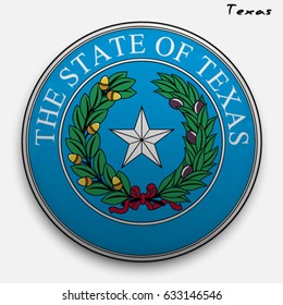 great seal of the USA state of Texas. Round glossy Button with Coat of arms
