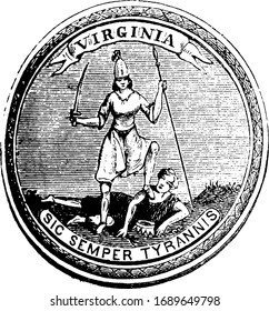 "Great Seal of Virginia."Lossing, 1851, vintage illustration