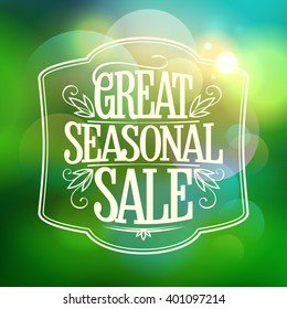 Great seasonal sale vector design template against green bokeh backdrop