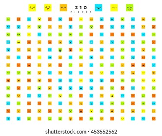 Great set of 210 color emotion isolated on white. Cute emoji. Anger and compassion. Laughter and tears. Smile and sadness, surprise. Happiness and fear. Emotions for Web development.