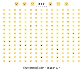 Great set of 210 color emotion isolated on white. Cute emoji. Anger and compassion. Laughter and tears. Smile and sadness, surprise. Happiness and fear. Emotions for Web development.