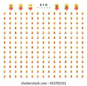 Great set of 210 emotions isolated on white background. Characters smile Emoji for Web. Anger and compassion. Laughter, tears. Smile sadness surprise. Happiness fear.