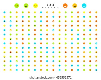 Great set of 224 emotions isolated on white background. Characters smile Emoji for Web. Anger and compassion. Laughter, tears. Smile sadness surprise. Happiness fear. vector illustration