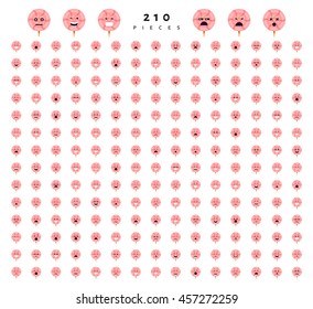 Great set of 224 emotions isolated on white background. Characters smile Emoji for Web. Anger and compassion. Laughter, tears. Smile sadness surprise. Happiness fear.