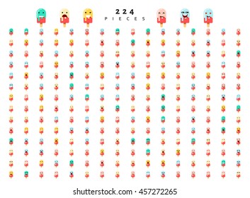 Great set of 224 emotions isolated on white background. Characters smile Emoji for Web. Anger and compassion. Laughter, tears. Smile sadness surprise. Happiness fear.