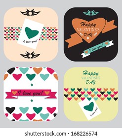Great set 4 Vintage Valentine's Day Card - Set of calligraphic and typographic elements, frames, vintage labels,  ribbons, stickers,postcard, invitation, poster for love
