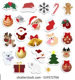 great set children's winter colored stickers   badges  Collection baby Christmas labels for scrapbook  Cute vector illustration