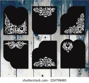 Great set of curly black boards with the chalk toilet decorative, frame, monogram heart. Blackboard, menu, greetings, invitations, a sign.