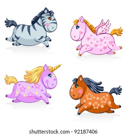 Great Set of Cute Magic Horses and Unicorns - in vector