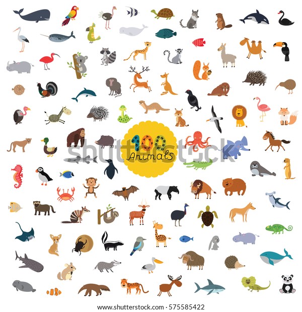 Great Set Hundred Animals On Planet Stock Vector (Royalty Free) 575585422