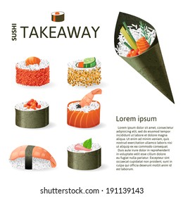 Great set of sushi variations over white background