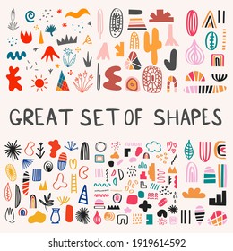 great set of vector shapes - boho bogemian geometric splash spot.Elements for postcard, pattern, decoration. Clip art hand drawn scandinavian free forms.Tattoo template.Abstract colorful art assets.