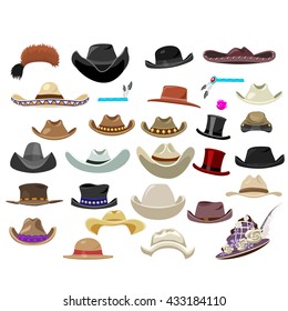 Great set of women's and men's hats. Vector illustration.