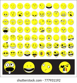 Great set70 anime emotion isolated on white. Emoji for Web. pirate and compassion. Laughter, tears. Smile sadness surprise. Happiness fear, rainbow tongue.