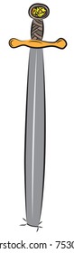 Great sharp sword with big crystal in hand pounded on ground.