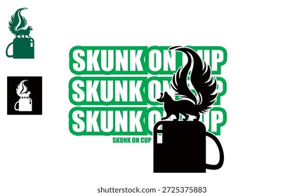 großes Skunk auf Tasse Logo, Silhouette von niedlichen Tier stehenden Vektorgrafiken