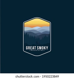 Gran Smokey Mountains National Park Lineart emblema ilustración del parche