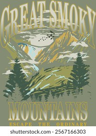 great smokey mountains scenary artwork for tshirt printing