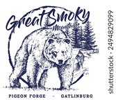 Great smoky Mountains, Black Bear T- shirt design,
spot color ready to print.