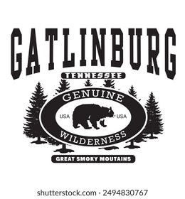 Great smoky Mountains, Black Bear T- shirt design,
spot color ready to print.