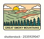 Great Smoky mountains flat mono line design for t shirt sticker badge illustration