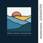 Great Smoky Mountains National Park design vector line art outdoor for t-shirt, apparel and more