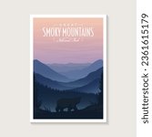 Great Smoky Mountains National Park modern poster vector illustration design, bear on beautiful landscape mountain poster design