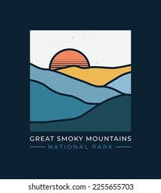 Great Smoky Mountains National Park diseño vectorial line art al aire libre para camisetas, ropa y más