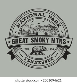 Great Smoky Mountains National park. Vector, spot color, ready  to print.