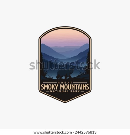 Great Smoky Mountains National Park logo badge emblem vector illustration design, bear on beautiful landscape mountain design