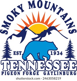 Great smoky mountains T- shirt design, Gatlinburg Tennessee Tees decal. Illustrator eps file, ready to print. 