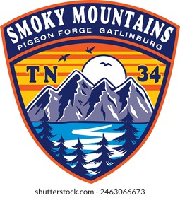 Great smoky mountains T - shirt design, Gatlinburg Tennessee Tees decal. Illustrator eps file, ready to print. 