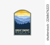 Great smoky national park vector template. Tennessee North Carolina landmark graphic illustration in badge emblem patch style.