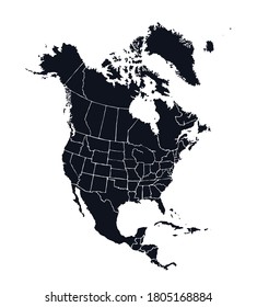 continente norteamericano con contornos de países. Dibujo de vectores