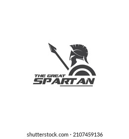 The great spartan with shield and spear design logo template