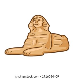 Icono de la Ilustración del Doodle de Egipto de la Gran Esfinge. Vector diseña monumento egipcio antiguo en arte de Giza.