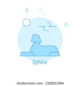 Great Sphinx of Giza, Egypt Flat Vector Icon. Historical Landmarks Related Illustration. Light Flat Style. Blue Monochrome Design. Editable Stroke. Adjust Line Weight. Design with Pixel Perfection.