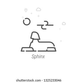 Great Sphinx of Giza, Egypt Vector Line Icon. Historical Landmarks Symbol, Pictogram, Sign. Light Abstract Geometric Background. Editable Stroke. Adjust Line Weight. Design with Pixel Perfection.