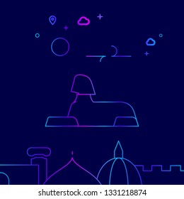 Great Sphinx of Giza, Egypt Vector Line Illustration. Historical Landmarks Gradient Icon, Symbol, Pictogram, Sign. Dark Blue Background. Light Abstract Geometric Background. Related Bottom Border