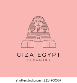 great sphinx of giza logo vector line art symbol illustration design, egypt landmark