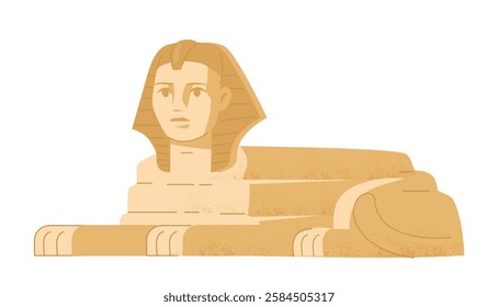 The Great Sphinx of Giza in a stylized illustration on a white background, depicting ancient Egyptian culture and history with a modern artistic touch